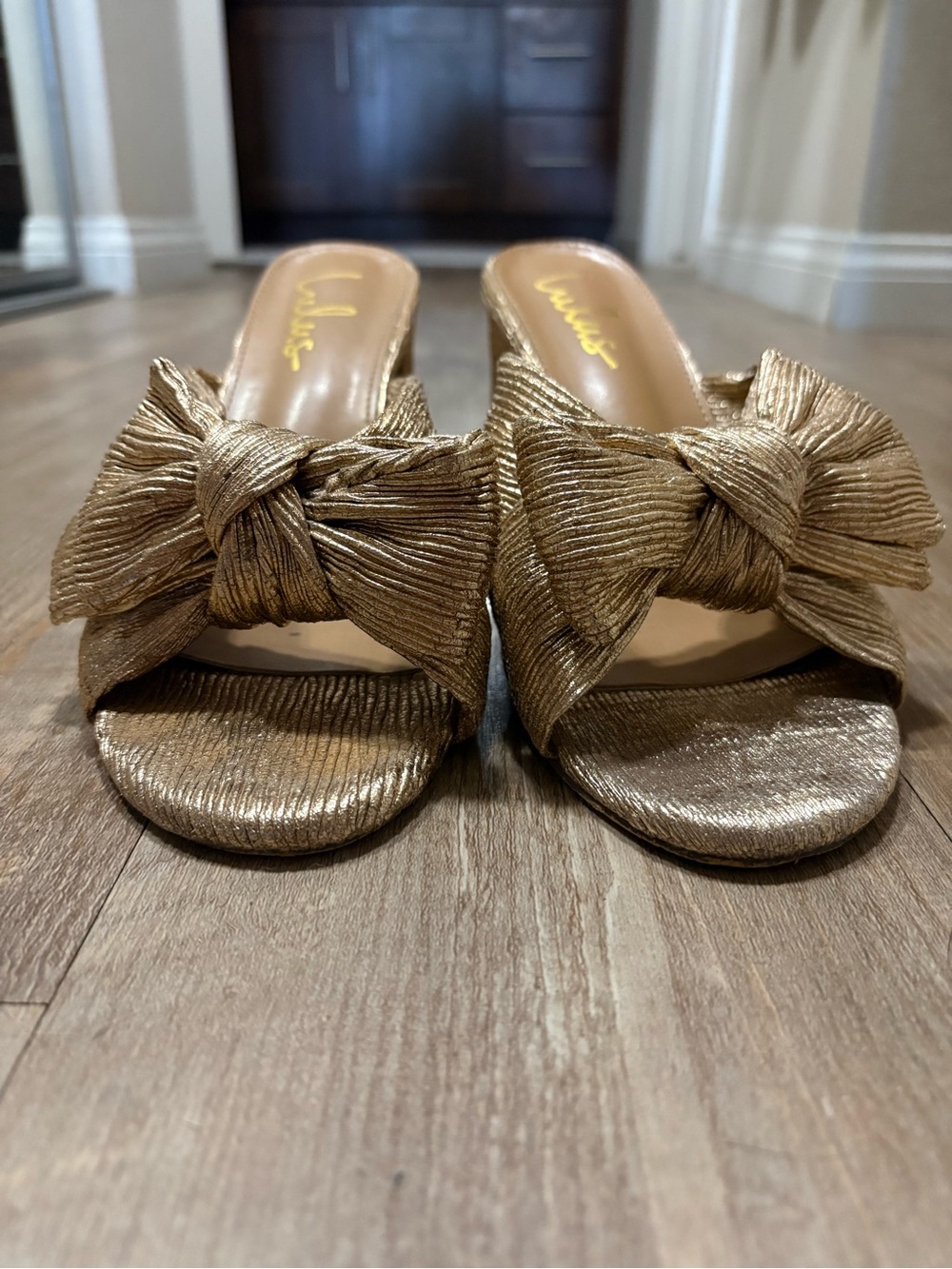Lulu's Rose Gold Bow Slide Heels